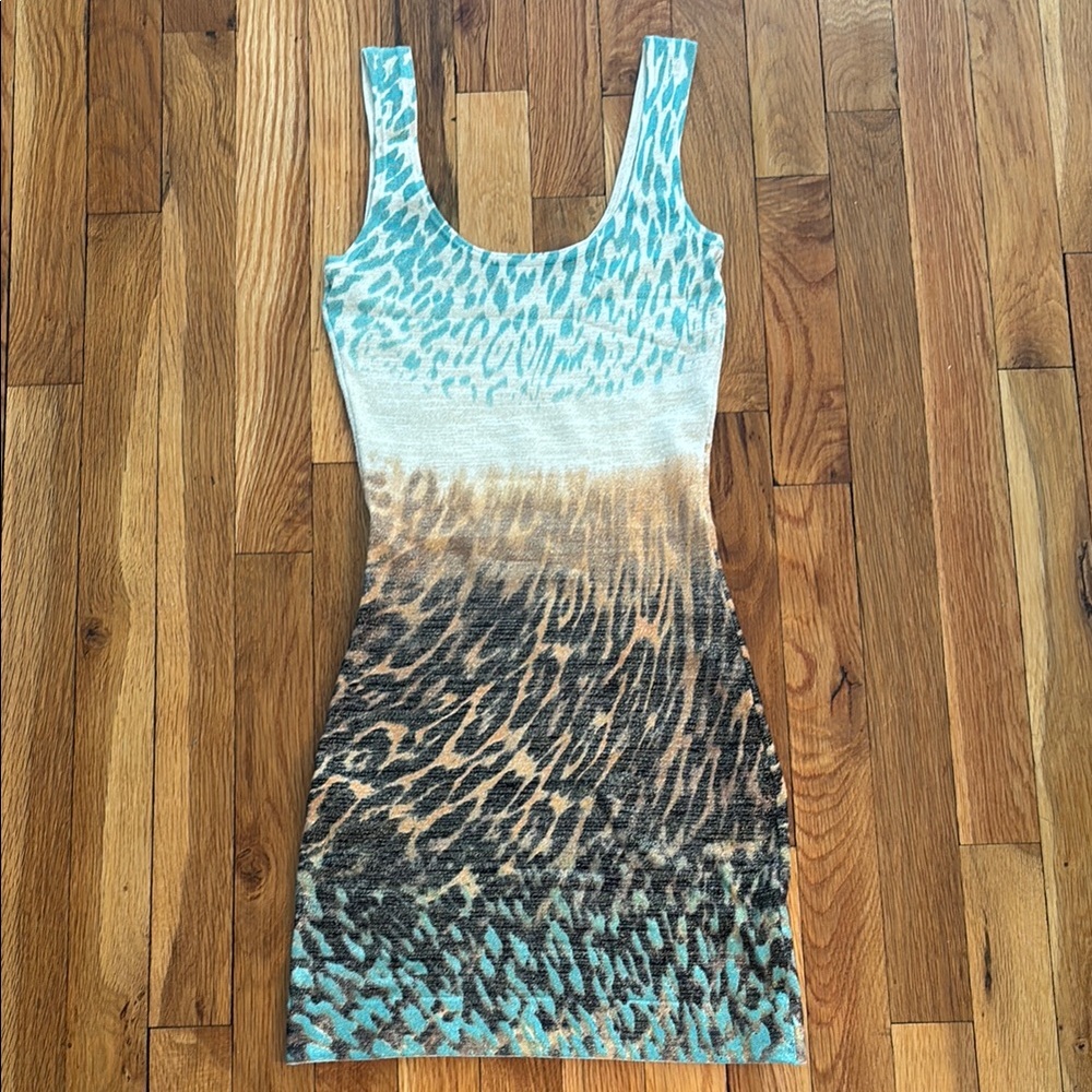 Guess by Marciano Teal and Beige Knit Dress